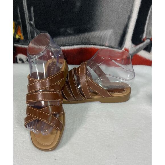 Partners Brown Leather Strappy‎ Slip On Sandals ~ Size 6 1/2 Medium - Picture 1 of 6